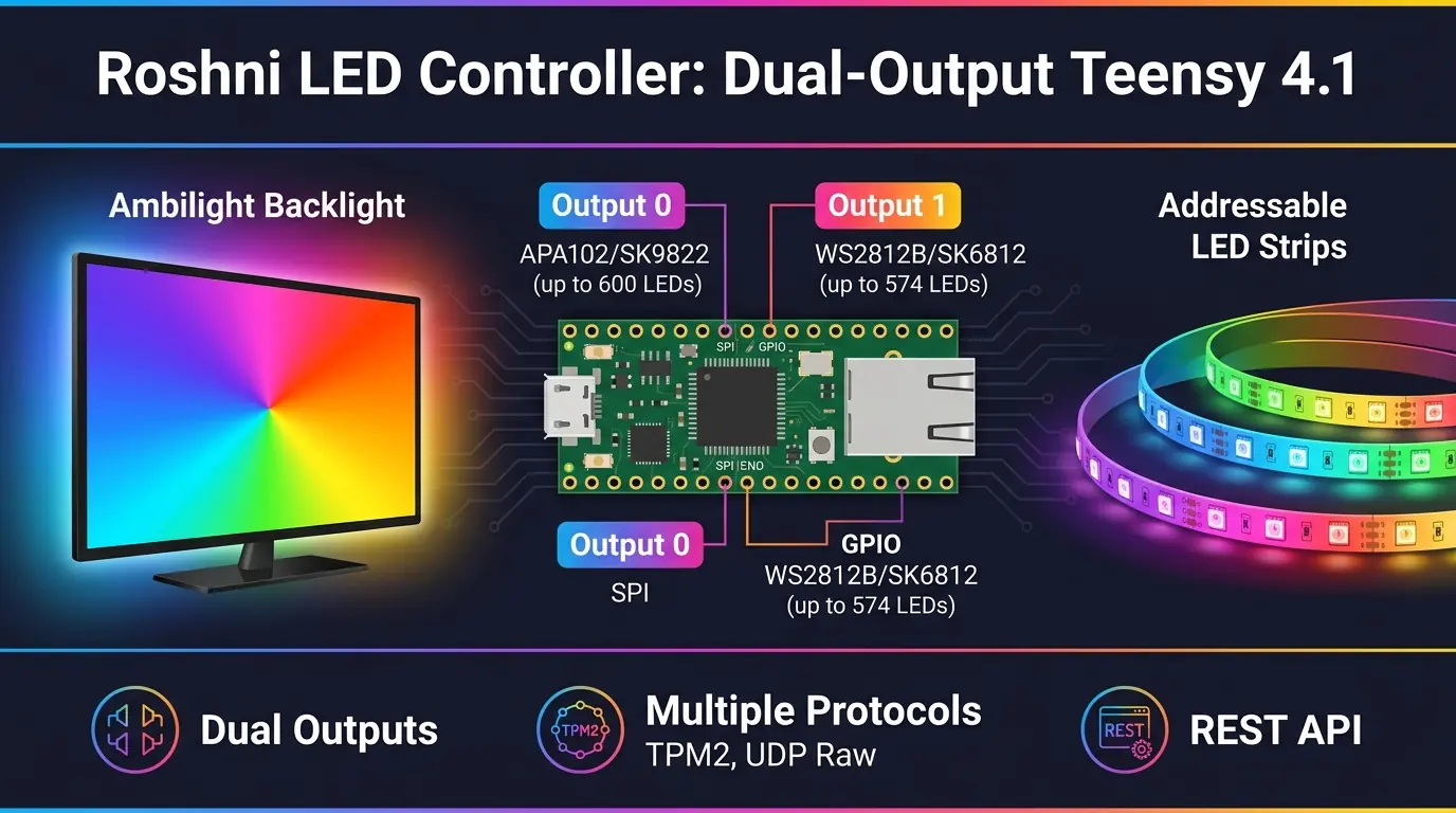 Roshni: контроллер для управления адресуемыми светодиодами на Teensy 4.1