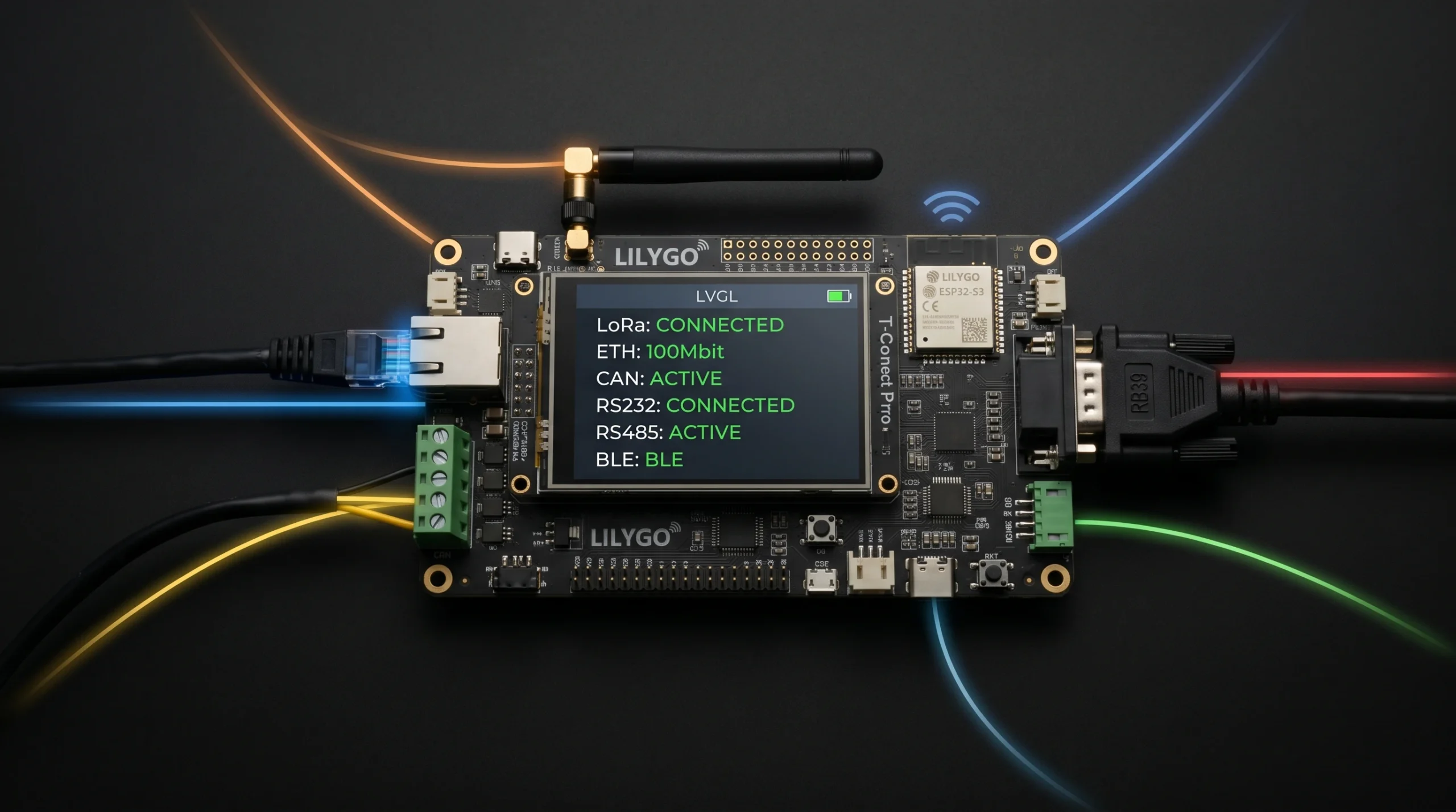 LilyGo T-Connect Pro: продакшн-прошивка ESP32-S3 с LVGL-консолью на тачскрине