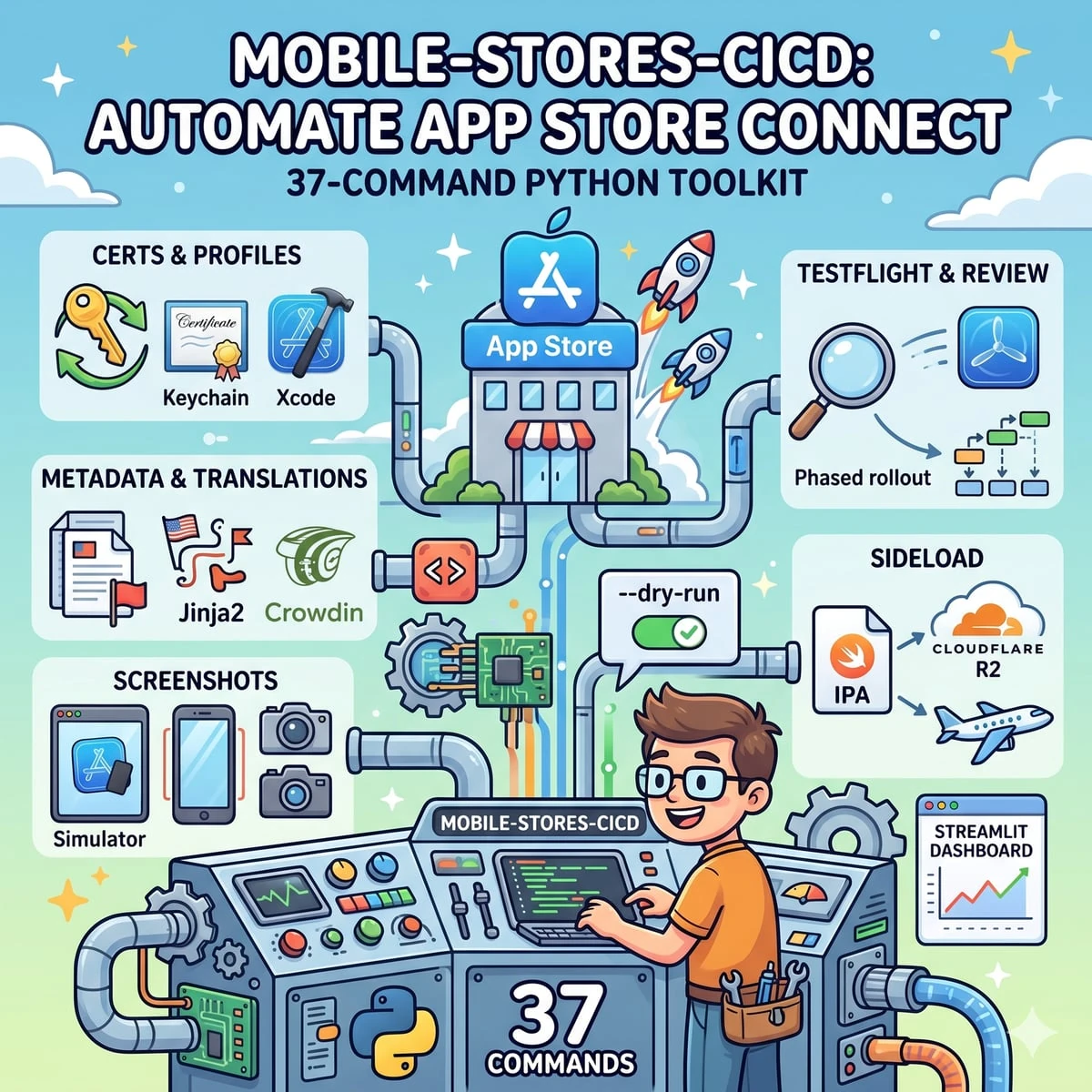 mobile-stores-cicd: автоматизация App Store Connect — Python-тулкит из 37 команд