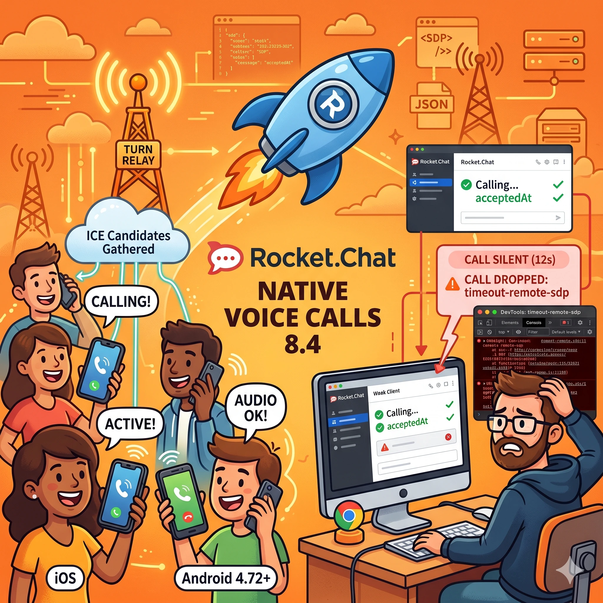 Диагностика голосовых вызовов Rocket.Chat 8.4: headless Chrome и WebRTC-перехват