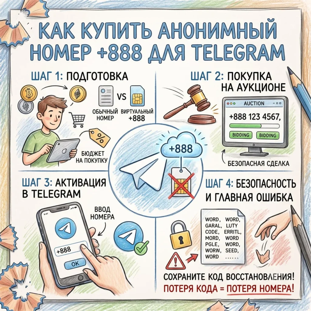 Анонимный номер +888 для Telegram: пошагово от кошелька до активации